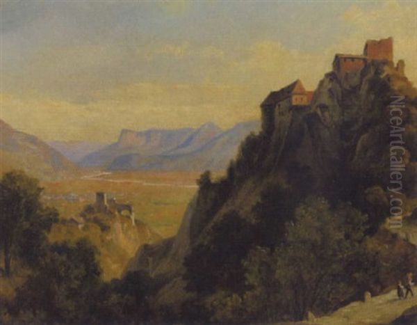 Schloss Tirol Und Die Brunnenburg Mit Meran Und Der Mendelspitze - view 1