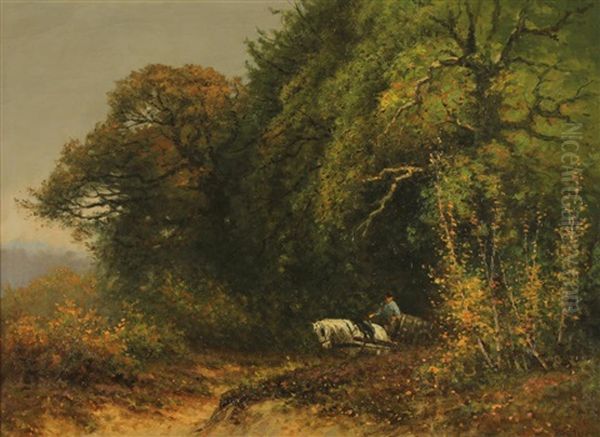 Horse Drawn Cart Leaving A Forest - view 1