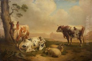 Landschaft Mit Kuhen Und Schafen by Abraham Bruiningh van Worrell