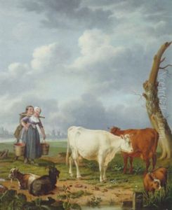 A Milkmaid With Her Swain In A River Landscape by Abraham Bruiningh van Worrell