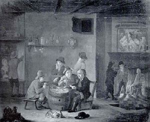 Playing Cards In A Tavern Interior by Abraham Bruiningh van Worrell