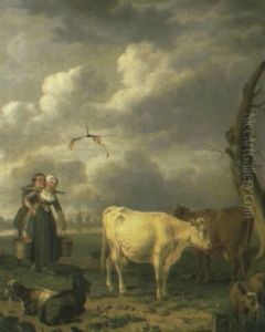 A Milkmaid With Her Swain And Cattle In Landscape