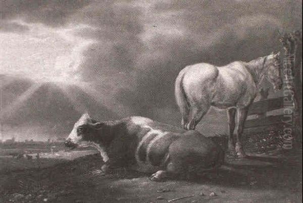 A Dutch Landscape With A Horse And Cow In The Foreground - view 1