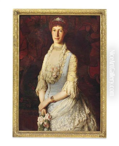 Portrait Of A Lady, Said To Be Lady Singer, Half-length, In A White Lace Dress, Holding Roses - view 1