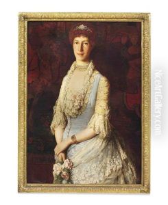 Portrait Of A Lady, Said To Be Lady Singer, Half-length, In A White Lace Dress, Holding Roses Portrait Of A Lady, Said To Be Lady Singer, Half-length, In A White Lace Dress, Holding Roses