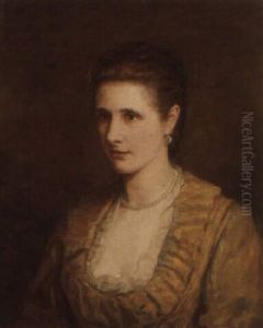 Portrait Of A Woman In A Yellow Lace Trimmed Dress And Pearl Necklace Portrait Of A Woman In A Yellow Lace Trimmed Dress And Pearl Necklace