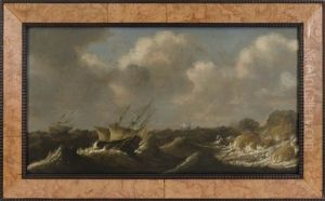 Ships Off A Rocky Coast by Claes Claesz. Wou