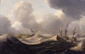 Segelschiffe Auf Sturmischer See by Claes Claesz. Wou