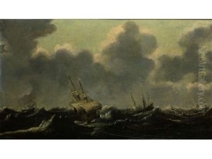 Segelschiffe Auf Sturmischer See by Claes Claesz. Wou
