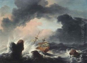 A Man-o'-war Off A Rocky Coast by Claes Claesz. Wou