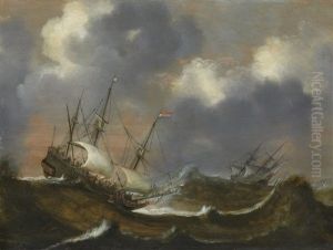 Segelschiffe Auf Sturmischer See by Claes Claesz. Wou