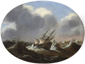 Segelschiffe Auf Sturmischer See by Claes Claesz. Wou