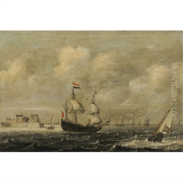 A Dutch Threemaster Before Fort Rammekens, Off The Coast Of Vlissingen - view 1