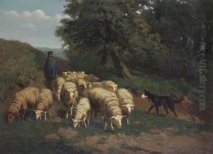 Paysage Boise Et Accidente Anime D'un Berger Aux Moutons by Edouard Woutermaertens