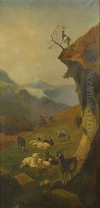 Rustende Geit In Een Bergachtig Landschap by Edouard Woutermaertens