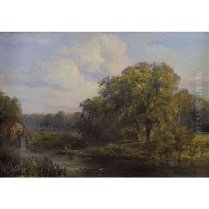 Idyllische Flusslandschaft Mit Ruderboot by Augustus Jacobus Bernardus Wouters