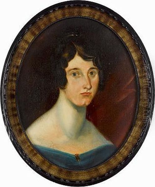 Portrait In Oils Of Maria Taylor Of Stanbury (later Mrs James Ingham), Showing Her Head-and-shoulders, With Dark Chestnut Hair Pinned To The Top Of Her Head With Loose Ringlets Hanging In Front Of Her Ears (as Was Fashionable In The First Years Of Victori - view 1
