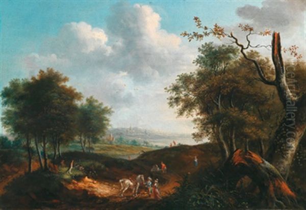 Bewaldete Flusslandschaft Mit Reisenden - view 1