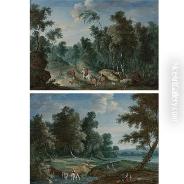 Extensive Landscapes With Travelers (pair) - view 1