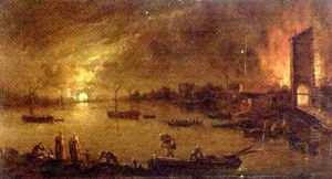 A Moonlit Riverside Town On Fire by Jean Francois de Wouters