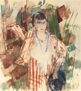 Femme En Foret, Chapeau Bleu A La Main, Bras Leve by Rik Wouters