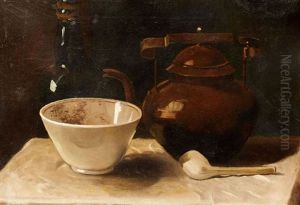 Still Life With Copper Kettle And Pipe by Anton Van Wouw
