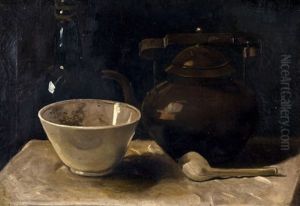 Still Life With Copper Kettle, Pipe And Bowl by Anton Van Wouw