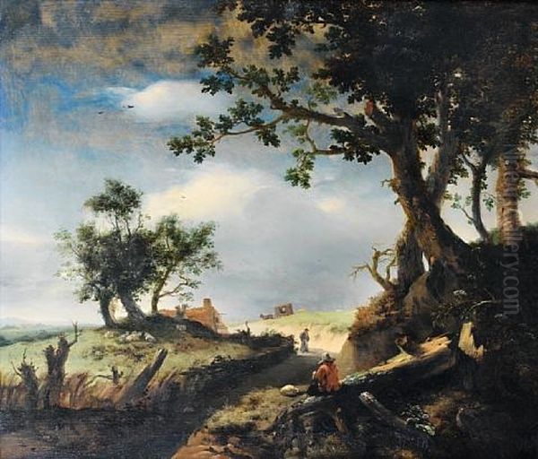 A Traveler And His Dog Resting Beside A Country Path - view 1