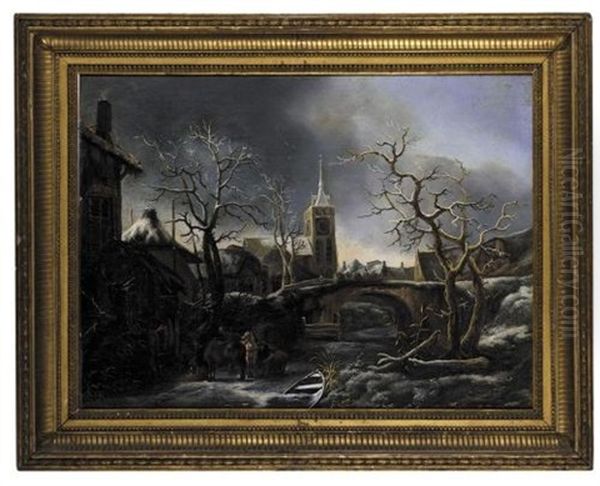 Figures And Horses On A Frozen Stream - view 1