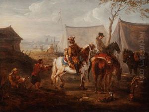Soldiers On Horseback In A Military Camp by Philips Wouwerman