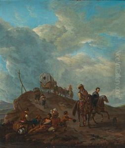 Peasants And Huntsmen On A Hilly Country Road