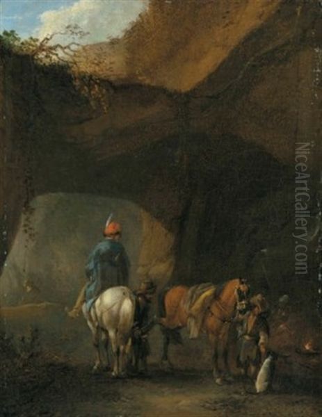Riders At Rest Beneath A Bridge - view 1