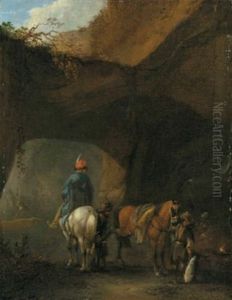 Riders At Rest Beneath A Bridge by Philips Wouwerman