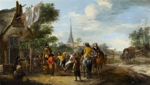 Peasant Feast By A Tavern by Pieter Wouwerman