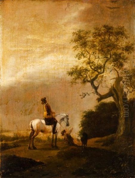 Cavalier Et Jeune Garcon Regardant Vers Les Hauteurs D'un Arbre - view 1