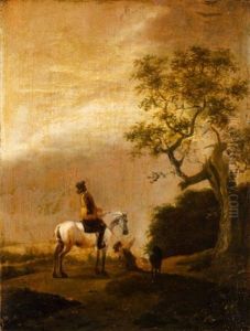 Cavalier Et Jeune Garcon Regardant Vers Les Hauteurs D'un Arbre by Pieter Wouwerman