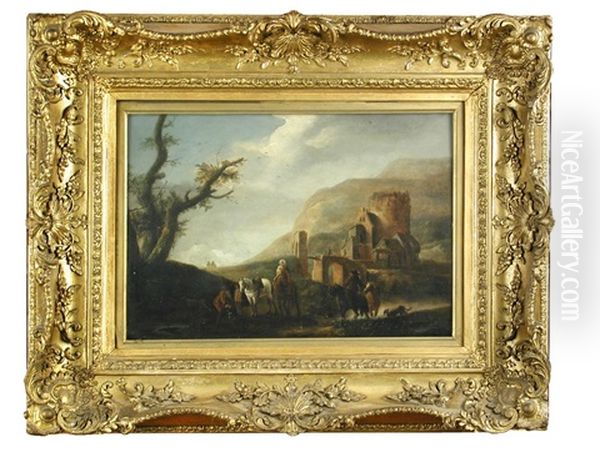 Travellers With A Grey Horse In A Landscape - view 1