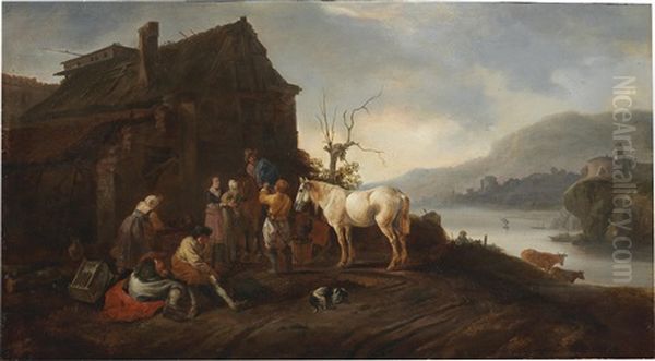 A River Landscape With Horsemen And Travellers Resting Outside A Tavern - view 1