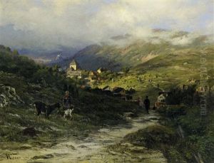Morgenstimmung Uber Einem Dorf In Den Bergen by Joachim Hinrich (Hinnerk) Wrage