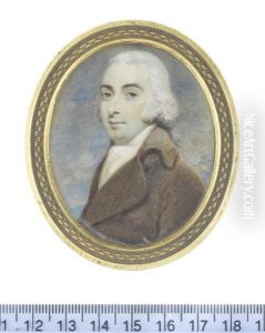 A Gentleman, Wearing Brown Coat, Pale Yellow Waistcoat, White Stock And Cravat, His Powdered Wig Tied With Grey Ribbon by John Wright