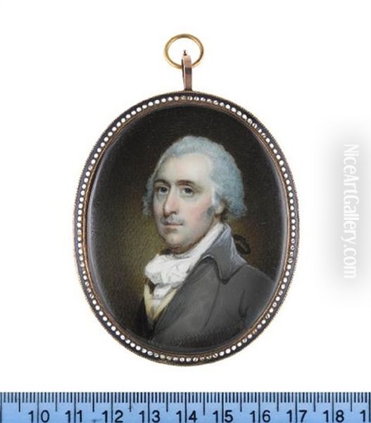 Joseph Pitcairn, Wearing Gray Coat, Pale Yellow Waistcoat, White Chemise, Stock And Cravat, His Powdered Wig Tied With A Fine Black Ribbon Bow - view 1