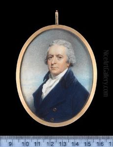 A Gentleman, Wearing Blue Coat With Brass Buttons, White Waistcoat And Frilled Chemise, His Hair Powdered by John Wright