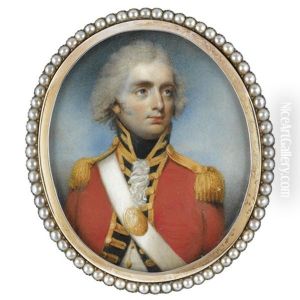 Portrait Of An Officer In A Red Unifiorm With Black Facing And Gold Lace by John Wright