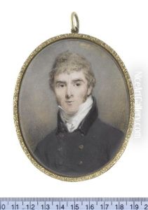 A Gentleman, Wearing Dark Blue Coat With Black Collar And Brass Buttons, White Stock And Cravat