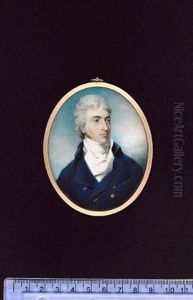 A Gentleman Wearing Blue Coat, White Waistcoat And Cravat, His Hair Powdered by John Wright