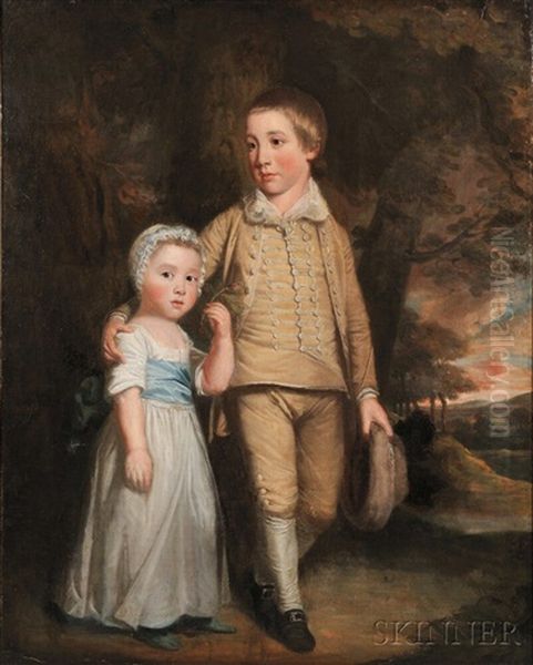 Portrait Of A Brother And Sister Standing In A Landscape - view 1