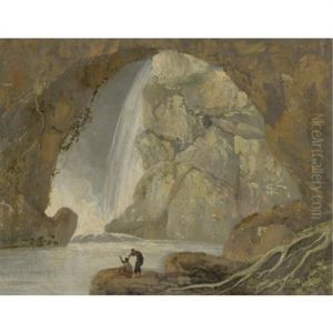 A Grotto With A Waterfall by Joseph Wright