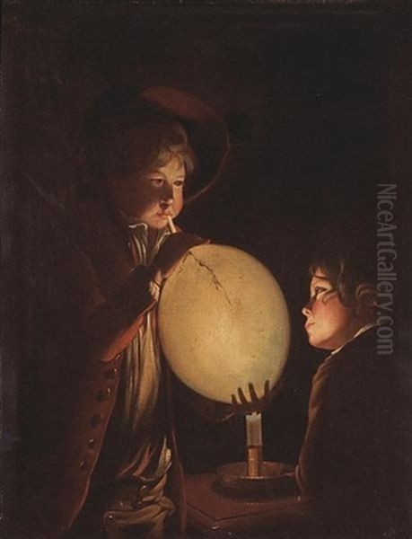 Two Boys By Candlelight, Blowing A Bladder - view 1