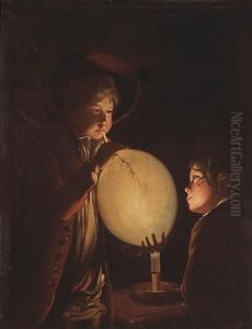Two Boys By Candlelight, Blowing A Bladder