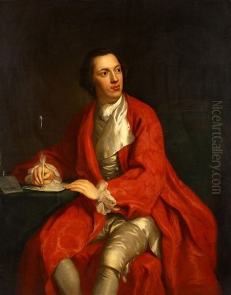 Portrait Of A Gentleman, In A Red Cloak, Writing At A Table - view 1